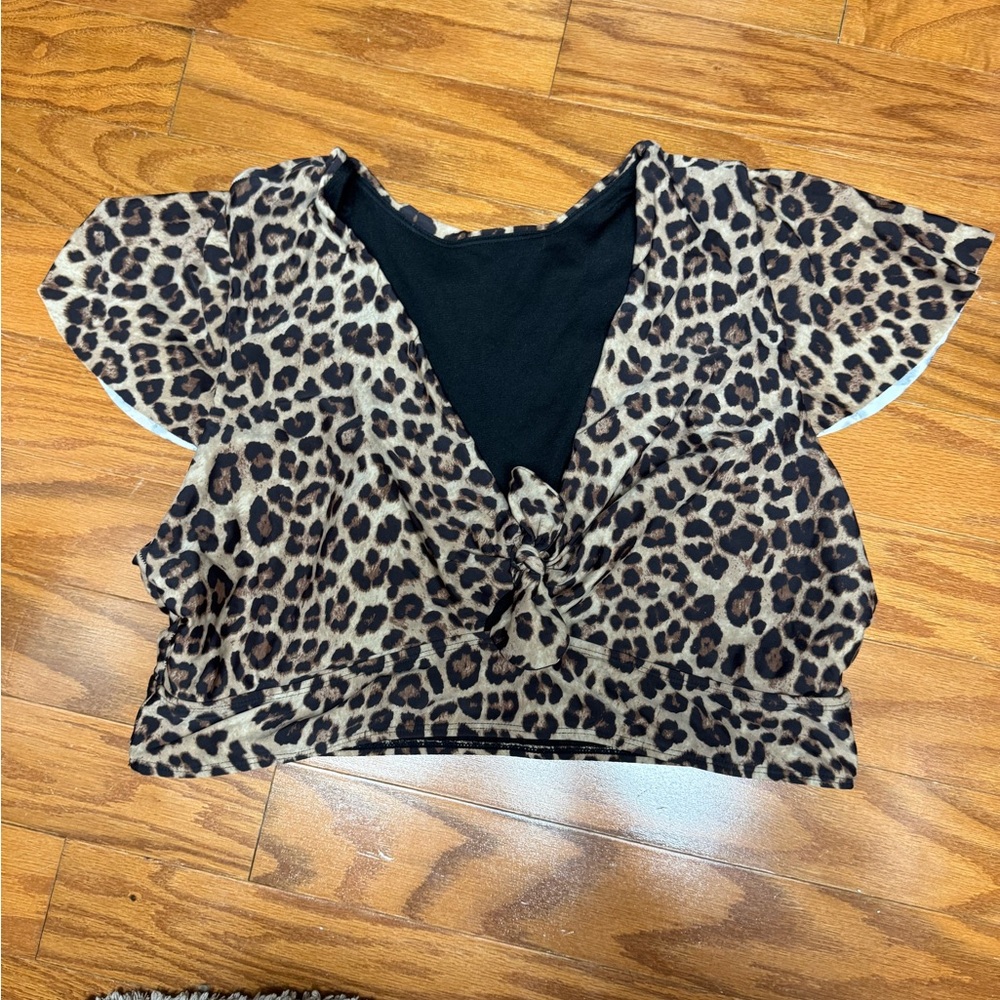 Leopard Print Crop Swim Top